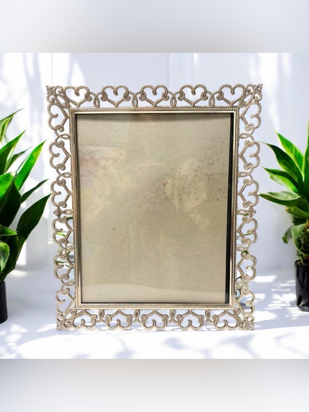Malden Silver Heart Filigree Picture Frame Rhinestone Accents 8x10 Tabletop Wall